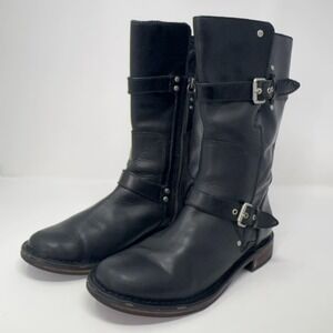 UGG Gillespie Combat Moto Boots Women's Size 8 Black Leather Biker Zip Up Buckle